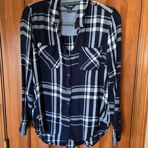 Lucky Brand Women's Cotton Shirt Blue/White Plaid Long Sleeve Button Up Size XS
